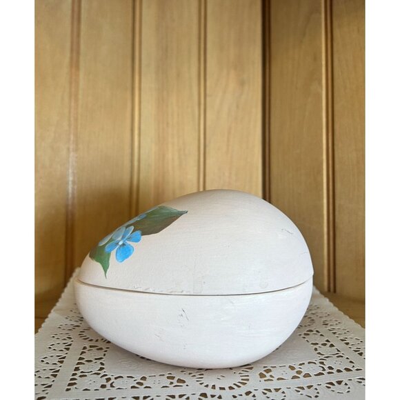 Hand-Painted Ceramic Egg-Shaped Trinket Box Floral Design Decorative Storage - Picture 7 of 8